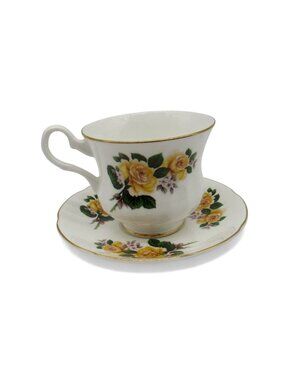 Vintage Royal Grafton Fine Bone China Teacup Saucer Yellow Roses